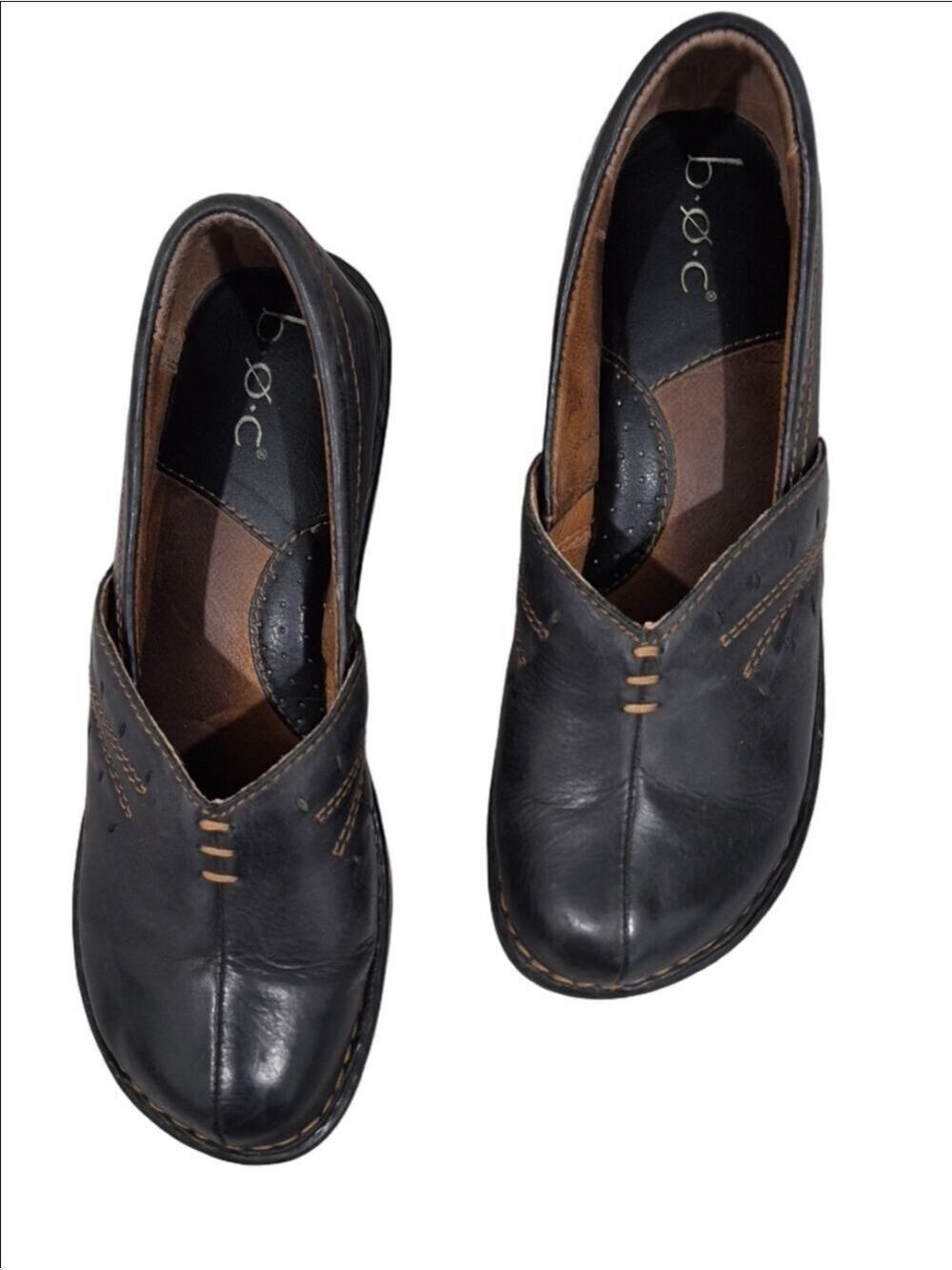 b.ø.c. b.o.c. Born Concept Women's Black Leather Clogs Mules Nurse Comfort Shoes